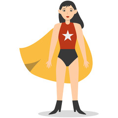 Female Superhero Cartoon Character. Vector Illustration on White Background