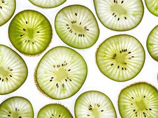 Fototapeta premium Fresh Green Kiwi Slices on White Background for Healthy Eating Ideas