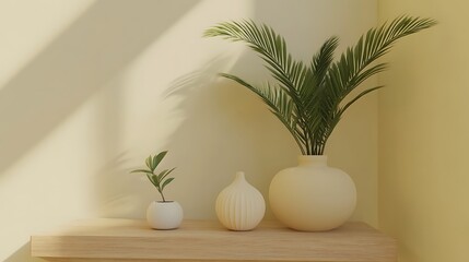 Minimalist Plant Arrangement on Wooden Shelf