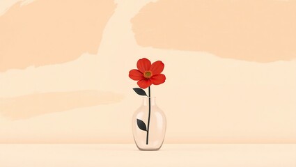 Single Red Flower in Clear Glass Vase Minimalist Design