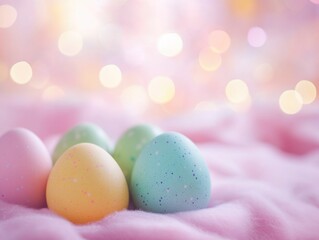 A group of four eggs are sitting on a pink background