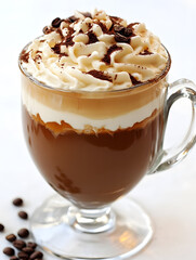 Decadent Layered Mocha Coffee with Whipped Cream and Chocolate Sprinkles : Generative AI