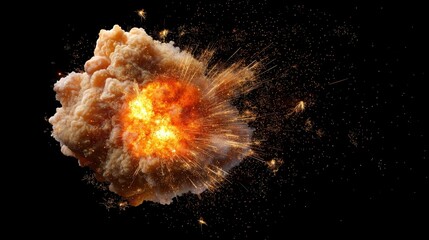 Concept of ​​fireworks sparks cheer. A dramatic explosion with fiery orange and yellow shades against a black background, showcasing intense energy and motion.