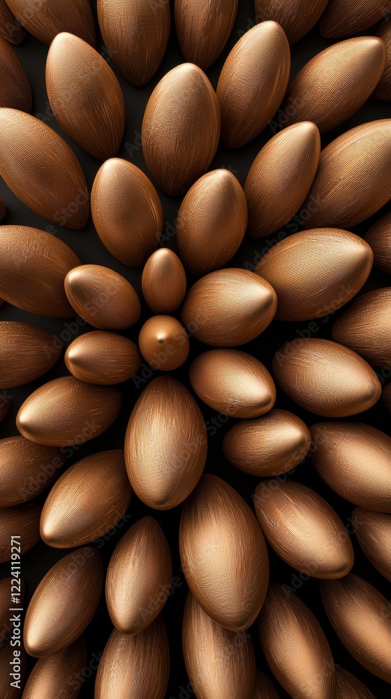 Poster a mesmerizing arrangement of bronze-colored oval shapes creating a floral pattern, showcasing textur