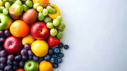 Vibrant and Colorful Assortment of Fresh Fruits on White Background : Generative AI