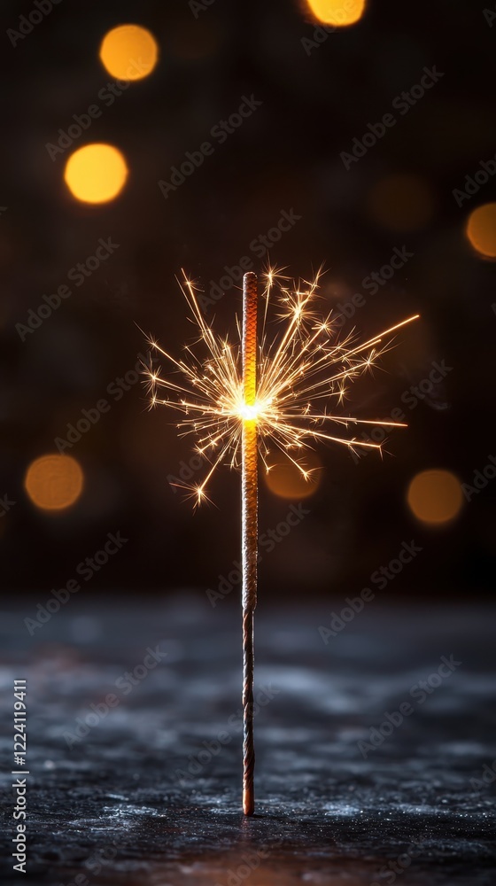 Poster concept of ​​fireworks sparks cheer. a glowing sparkler radiates bright sparks against a dark backgr