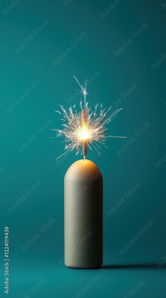 Poster concept of ​​fireworks sparks cheer. a minimalist image featuring a sparkler atop a cylindrical obje