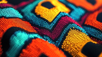 A colorful piece of fabric with a pattern of squares and triangles