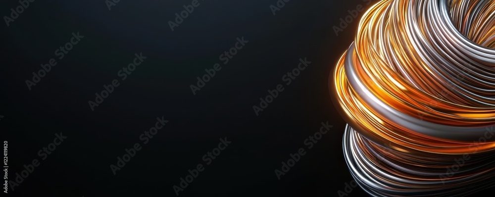 Poster concept of ​​fireworks sparks cheer. a swirling blend of metallic ribbons glimmers in shades of silv