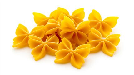 Fototapeta premium A pile of bowtie pasta on a white background. The texture is glossy,
