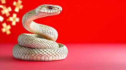 Fototapeta premium Elegant Snake Against Vibrant Red Background