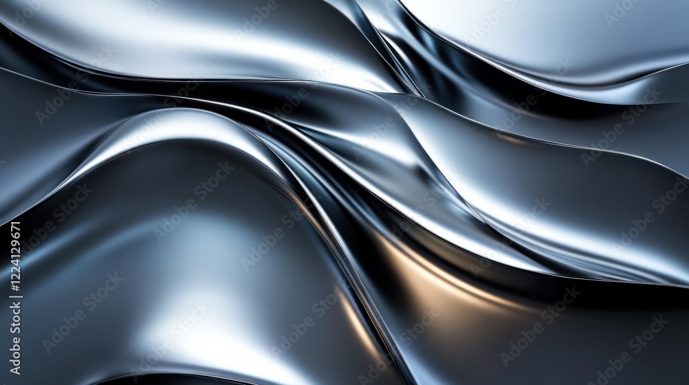 Poster a bold 3d metal curve background with dynamic glowing waves and smooth reflective surfaces, creating