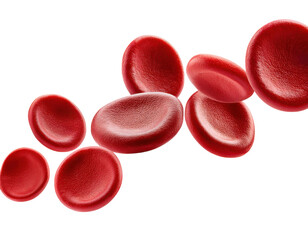 Flowing red blood cells isolated on solid white background