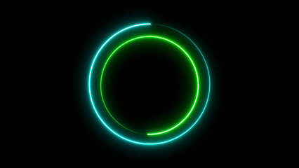 Abstract beautiful colorful neon circle frame loading icon on black background. Seamless looping circle photo frame with neon motion graphic on black background circle pattern.	