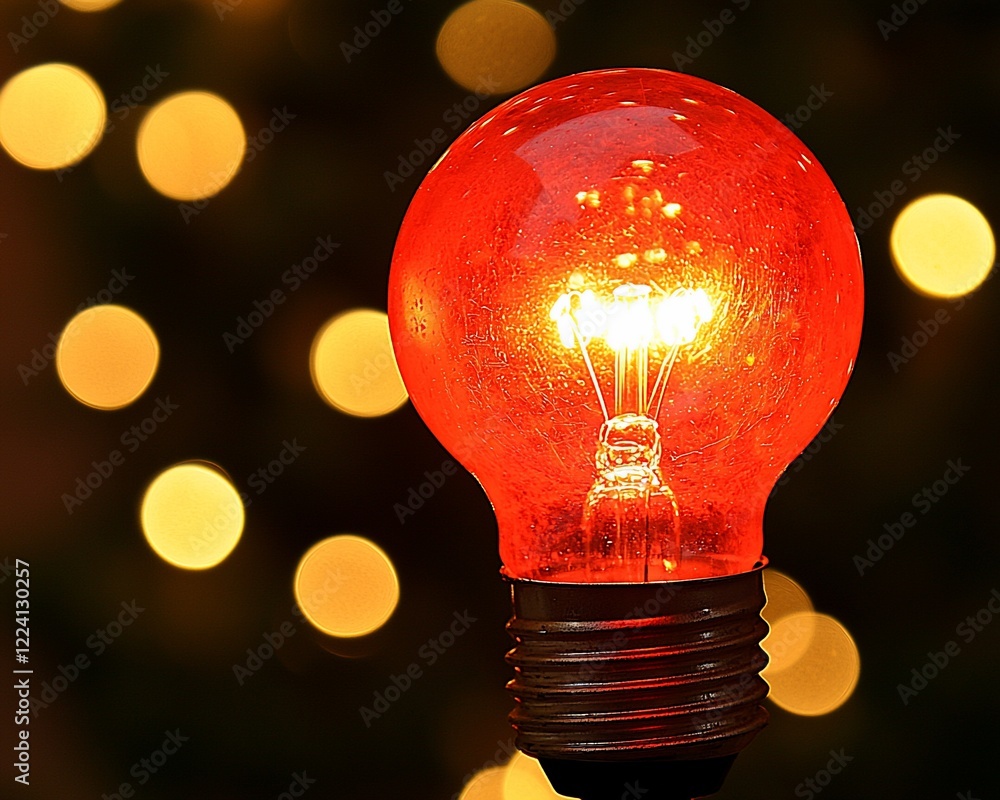 Aufkleber glowing red lightbulb with bokeh background.