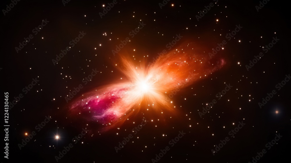 Poster bright galaxy explosion with colorful nebula and stars in deep space view