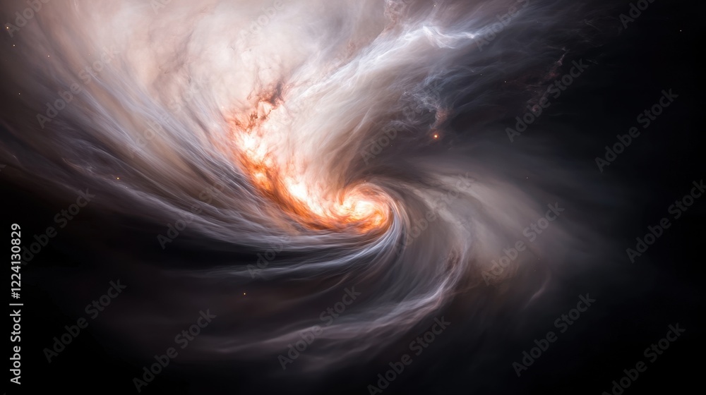 Poster cosmic swirl of nebula with fiery core and ethereal gas clouds in dark space