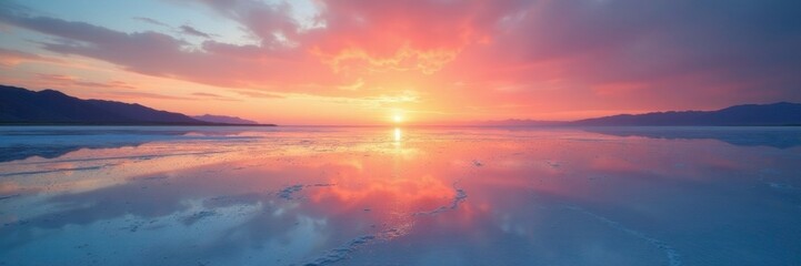 Obraz premium Softly fading light on the salt flats at sunset, salt flats, evening