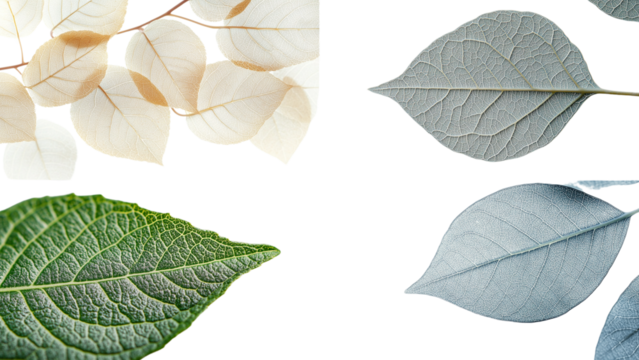 A Tapestry of Leaves: A close-up of various leaves with contrasting colors, including green, cream, and gray, arranged in a captivating pattern.