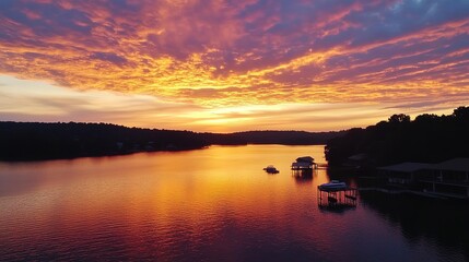 Fototapeta premium Stunning Sunset Paints Sky with Beautiful Array of Colors, Creating a Serene and Captivating Natural Landscape. A Mesmerizing View of the Horizon with Warm Hues and Soft Light.