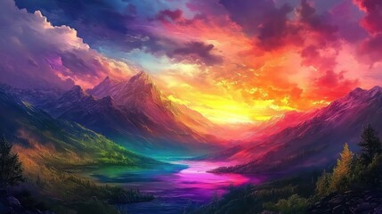 Fototapeta premium Stunning Sunset Paints Sky with Beautiful Array of Colors, Creating a Serene and Captivating Natural Landscape. A Mesmerizing View of the Horizon with Warm Hues and Soft Light.