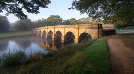 Fototapeta premium Serene Sunrise at the Historic Stone Bridge