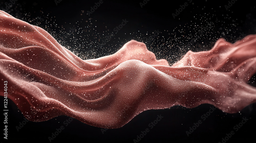 Poster swirling pink fabric waves create mesmerizing flow with sparkling particles