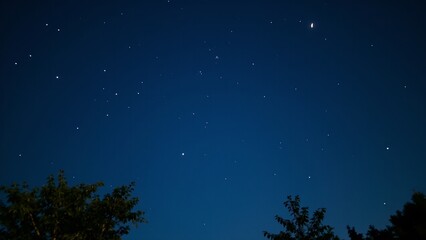 Naklejka premium A serene summer night sky filled with bright stars, accompanied by a gentle breeze and calm atmosphere.