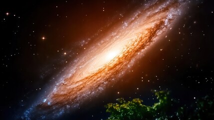 Obraz premium Stunning Spiral Galaxy in Deep Space with Bright Stars and Colorful Nebulae