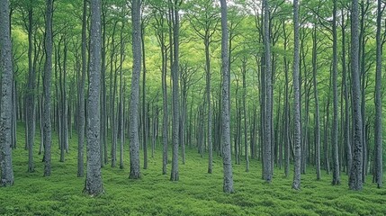 Serene Forest Canopy: A Tranquil Scene of Lush Green Trees