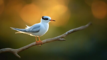 Obraz premium A dainty Fairy Tern balancing on a slender branch, poised perfectly as it gazes into the distance with its small, delicate features