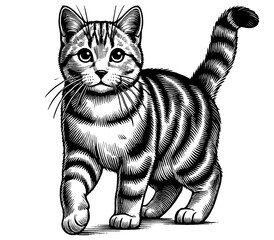 Beautiful cat in full-body, vector sketch, SVG, isolated on white background