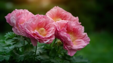 Fototapeta premium Beautiful Pink Flowers with Soft Petals Blooms in Garden Setting on Natural Background