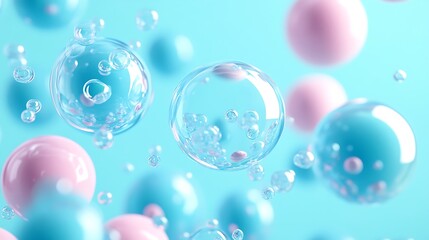 Obraz premium Abstract image of floating bubbles in pastel blue and pink