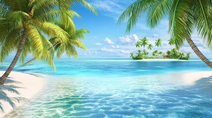 Fototapeta na wymiar Tropical Islands Surrounded by Vibrant Oceans Showcase a Dynamic and Energetic Natural Beauty. A Mesmerizing Scene of Lush Greenery and Crystal-clear Waters.