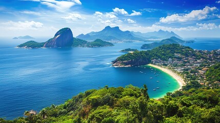 Tropical Islands Surrounded by Vibrant Oceans Showcase a Dynamic and Energetic Natural Beauty. A Mesmerizing Scene of Lush Greenery and Crystal-clear Waters.