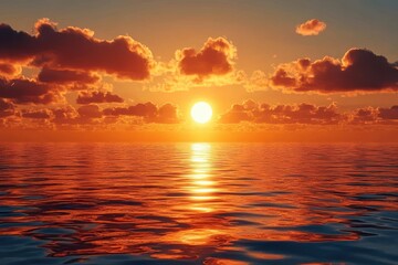 Obraz premium Serene Ocean Sunset with Vibrant Clouds A Tranquil Evening by the Water's Edge