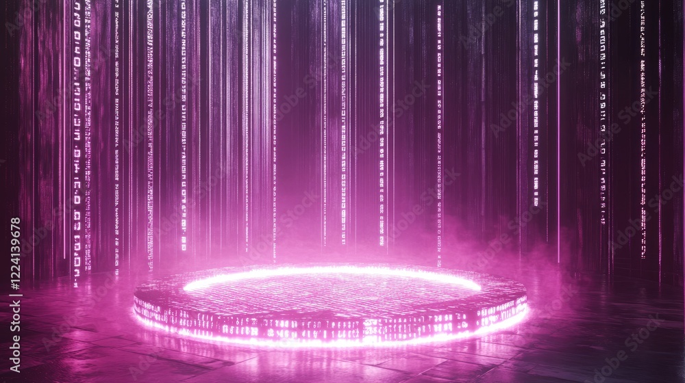 Aufkleber A glowing, high-tech portal surrounded by matrix code in a virtual digital space, creating a futuristic and immersive technological scene
