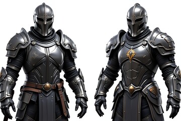 Naklejka premium Dark Fantasy Knight Armor Set Detailed 3D Render of Medieval Plate Armor