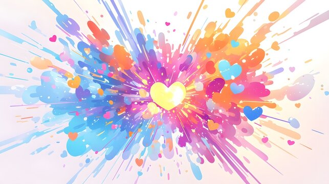 Canvas art featuring a burst of colorful hearts, energetic design