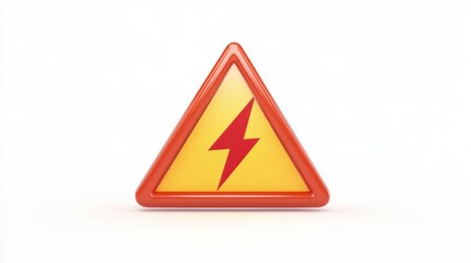 A clean 3D triangular warning sign with a lightning bolt icon in the center, rendered in a playful cartoon style, isolated on white