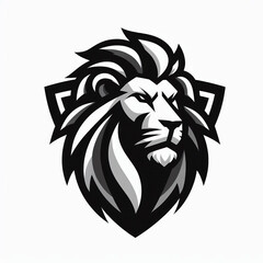 Obraz premium A bold stylized lion logo with a 3D effect, featuring a sharp, dramatic mane, using a bold black outline