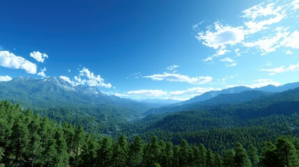 Obraz premium Mountain range landscape under clear blue sky with visible peaks and valleys in natural setting