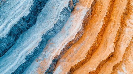 Obraz premium Vibrant colorful strata natural landscape aerial view geological patterns abstract art textured environment