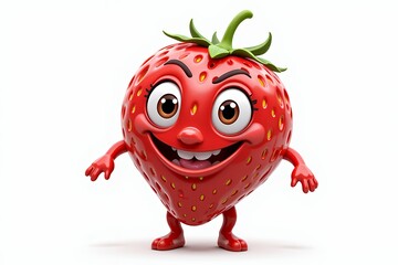 Cheerful Cartoon Strawberry Character Happy Fruit Mascot 3D Render Red Berry