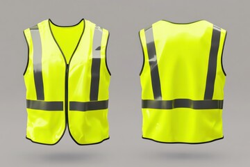 A reflective safety vest mockup in bright yellow, displayed flat with editable logo areas on the chest and back.