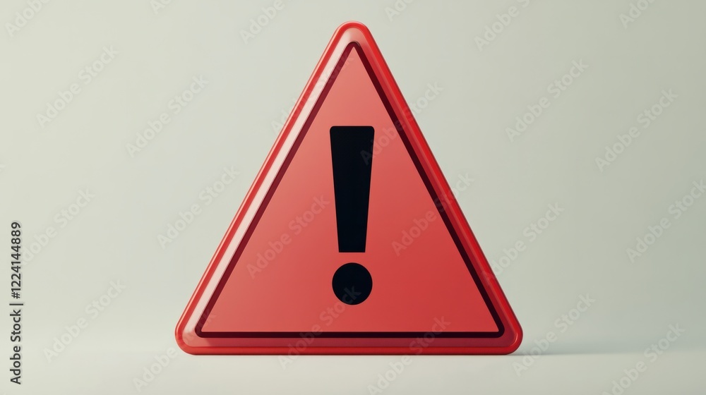 Fototapete a modern 3d triangle warning sign with bold black exclamation icon, rendered in a clean cartoon styl
