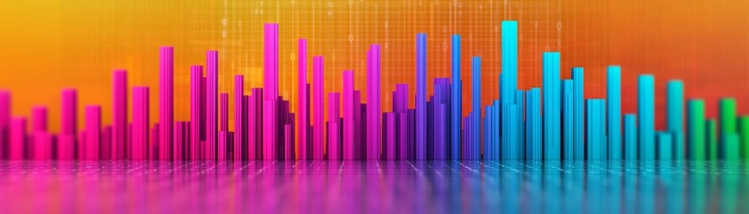 Obraz premium A vibrant soundwave visualization with colorful bars reflecting in a smooth surface, evoking energy and creativity.