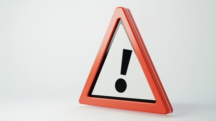 A modern 3D triangle warning sign with bold black exclamation icon, rendered in a clean cartoon style, floating on a white background