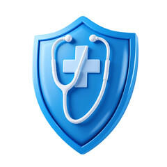 Medical Safety and Protection Stethoscope with Shield Icon 3D Medical Shield with Stethoscope Virus and Health Protection Healthcare Defense Concept